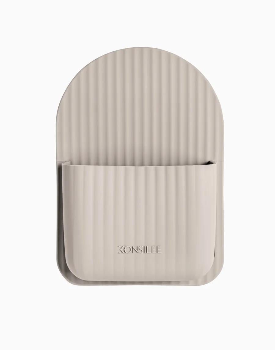 The Kendall by Konsilee — arched fluted silicone shower caddy in Latte, the best shower caddy no drill install requires